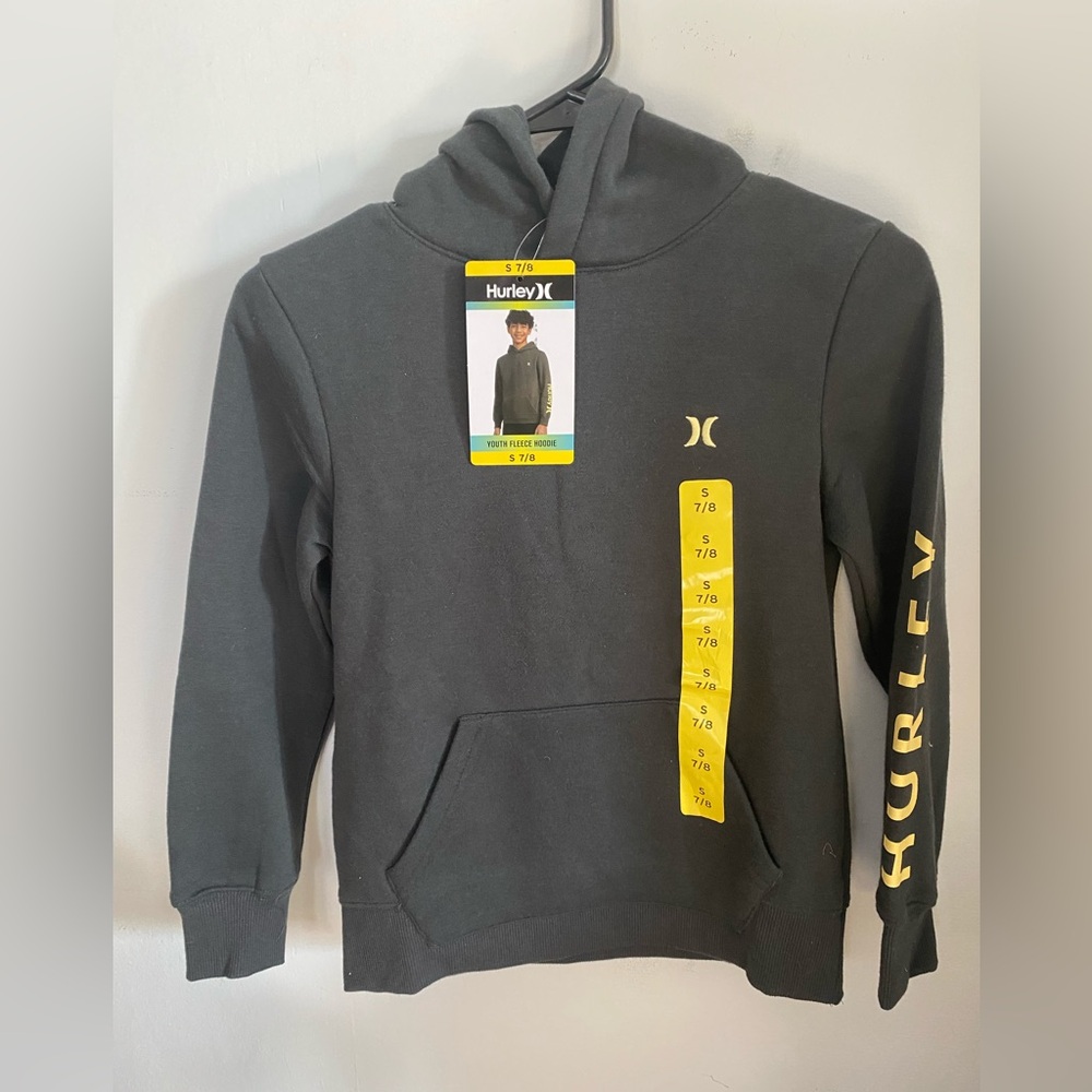 NWT Hurley Hoodie with Yellow Logo on front & Graphic on the Back sz Youth 7/8